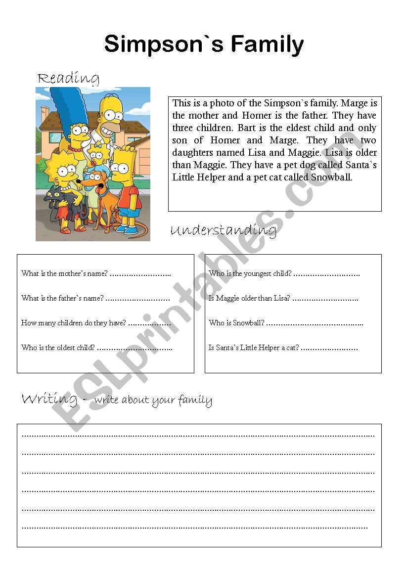 The Simpson`s Family worksheet